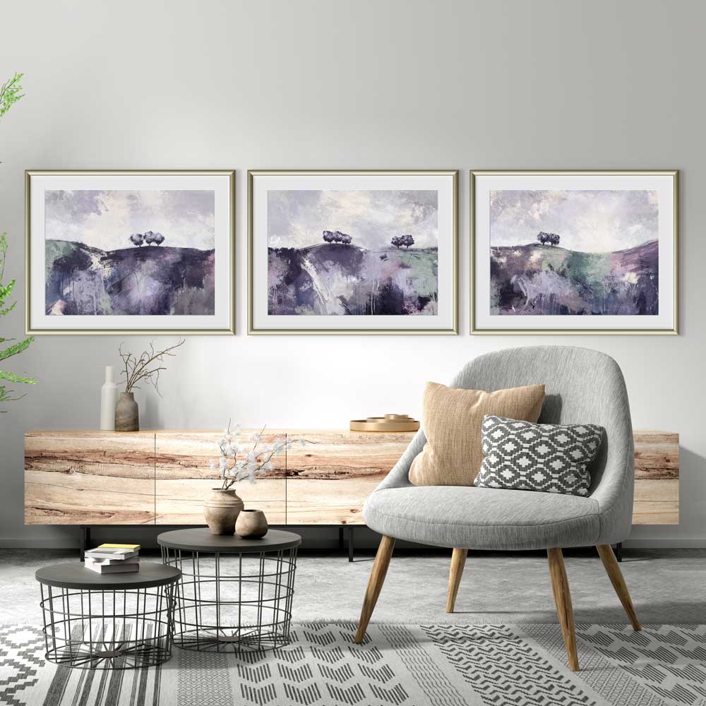Purple & lavender semi-abstract landscape fine art prints - Gather Round I, II & II by Jayne Leighton Herd
