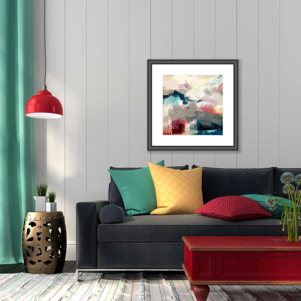 Square multicoloured abstract fine art print - Time to Breathe by Jayne Leighton Herd. Ideal artwork for living room walls.