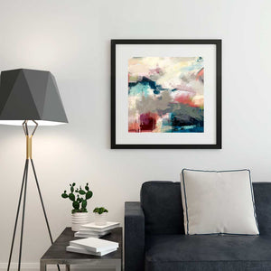 Square multicoloured abstract fine art print - Time to Breathe by Jayne Leighton Herd. Ideal artwork for living room walls.