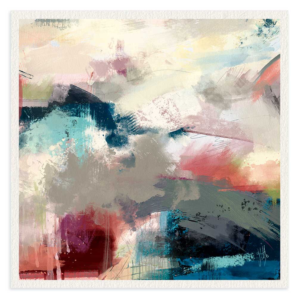 Square multicoloured abstract fine art print - Time to Breathe by Jayne Leighton Herd.