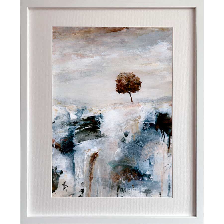 Framed Living room art - original copper silver brown treescape landscape painting - The Golden Hour Day by Jayne Leighton Herd