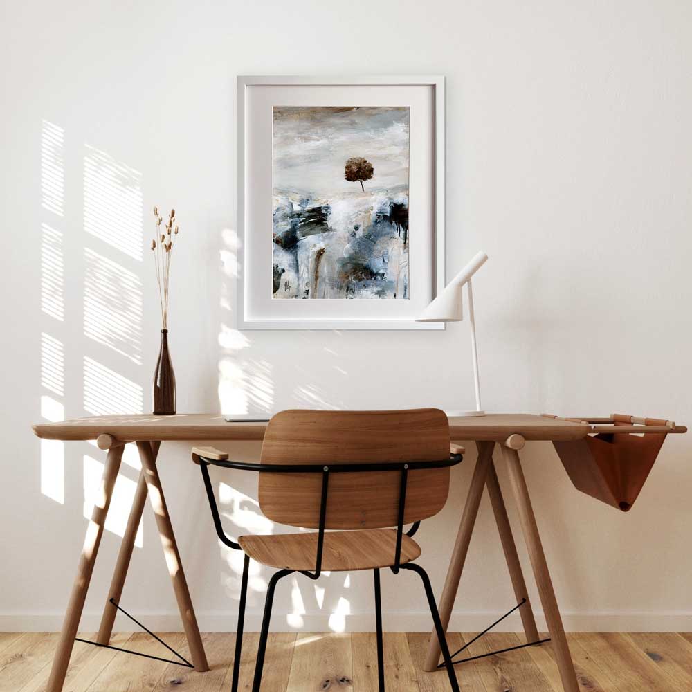 Art for homes & offices - copper silver brown abstract landscape painting - The Golden Hour Day by Jayne Leighton Herd