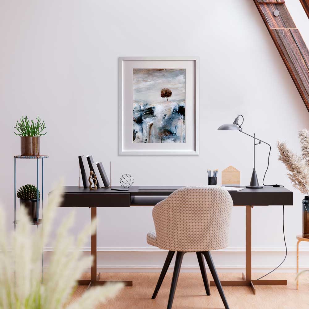 Art for homes & offices - copper silver brown abstract landscape painting - The Golden Hour Day by Jayne Leighton Herd