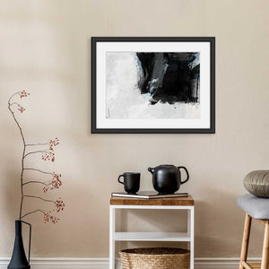 Black & white abstract art print - Contemplation by  Jayne Leighton Herd. Monochrome artwork ideal for contemporary minimalist Scandi style offices and homes. 
