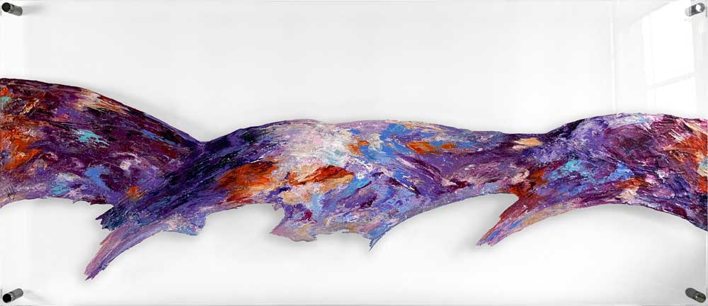 Large, modern abstract landscape painting on clear perspex glass / plexiglass - A Breath of Fresh Air by Jayne Leighton Herd