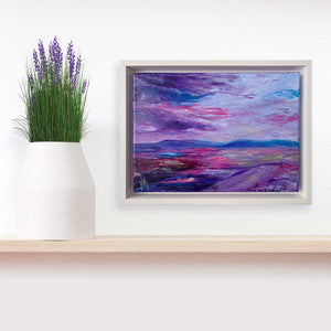 Purple & blue Scottish abstract landscape painting on canvas, framed - Jayne Leighton Herd Art & Design