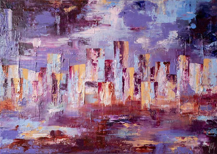 textured abstract cityscape skyline painting on canvas - City Life III by Jayne Leighton Herd