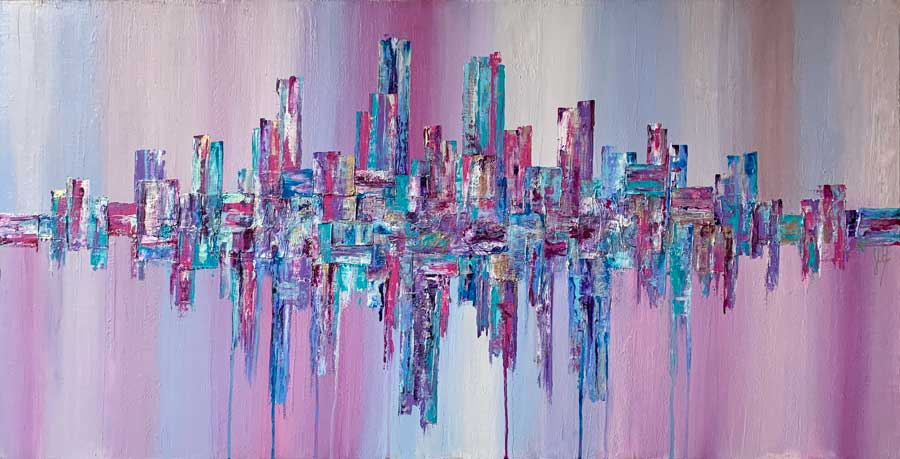 'Endless Possibilities' - large abstract cityscape skyline painting on deep canvas