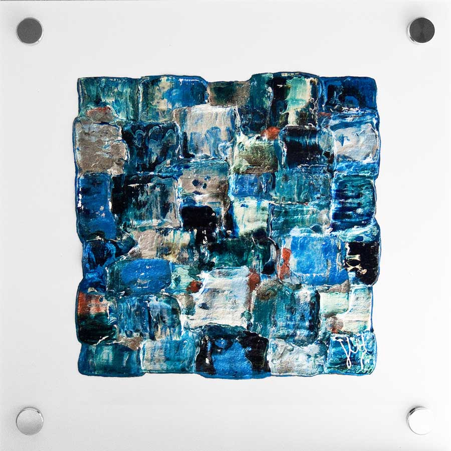 'Interwoven Sea I' small painting on white plexiglass