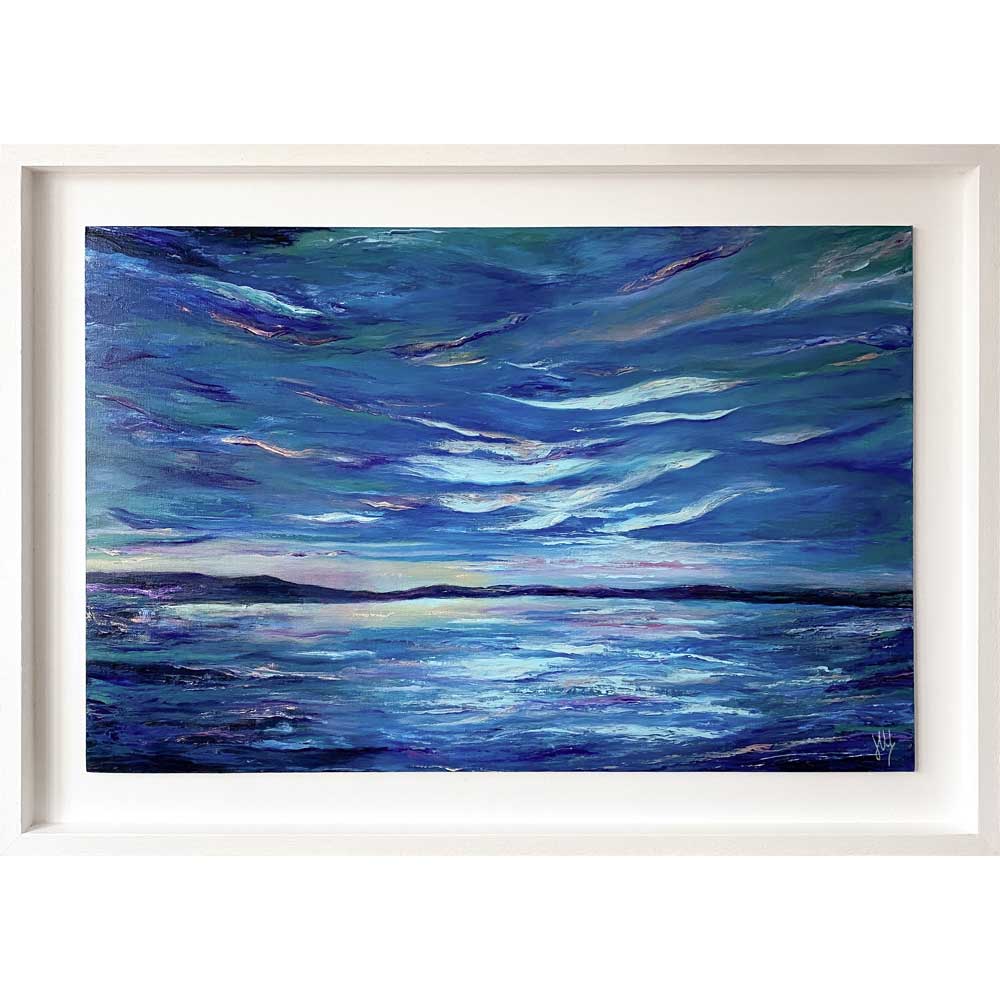Light My Way - original framed, Scottish seascape painting on panel by Jayne Leighton Herd