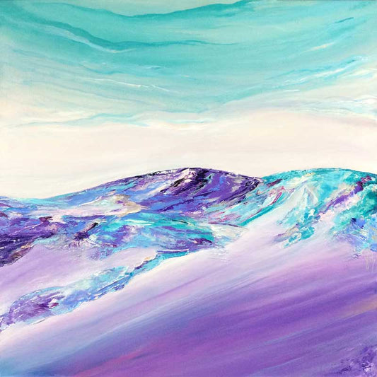 'On Purple Slopes' purple & teal abstract mountain landscape painting, Cairngorms, by Jayne Leighton Herd