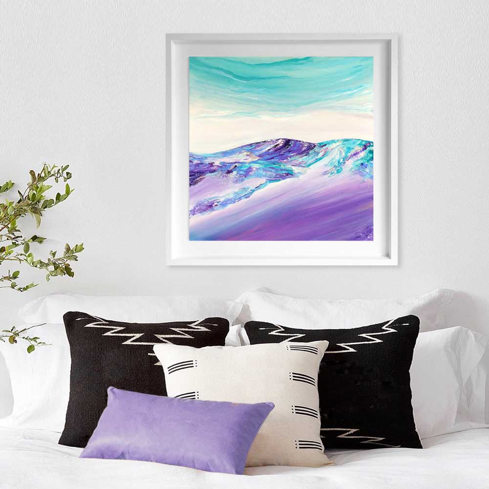 'On Purple Slopes' purple & teal abstract mountain landscape painting, Cairngorms, by Jayne Leighton Herd