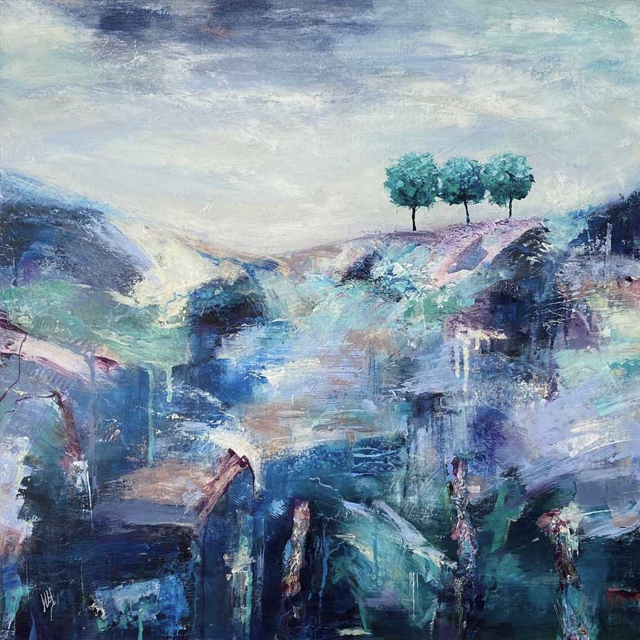 Original green & blue abstract landscape painting - On Top Of Everywhere by Jayne Leighton Herd