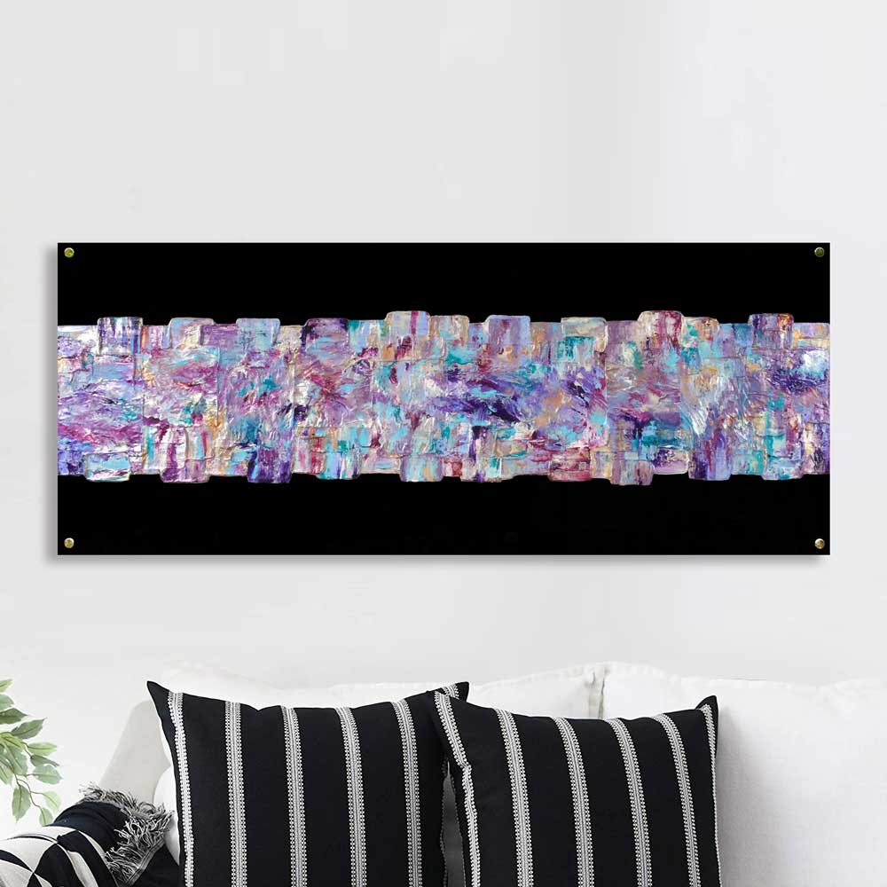 'Simply Happy' - contemporary, textured abstract painting on black plexiglass (perspex glass)