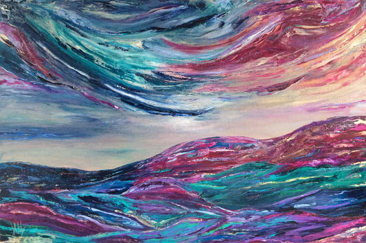 'Sky of Dreams' modern, abstract landscape painting inspired by Scotland