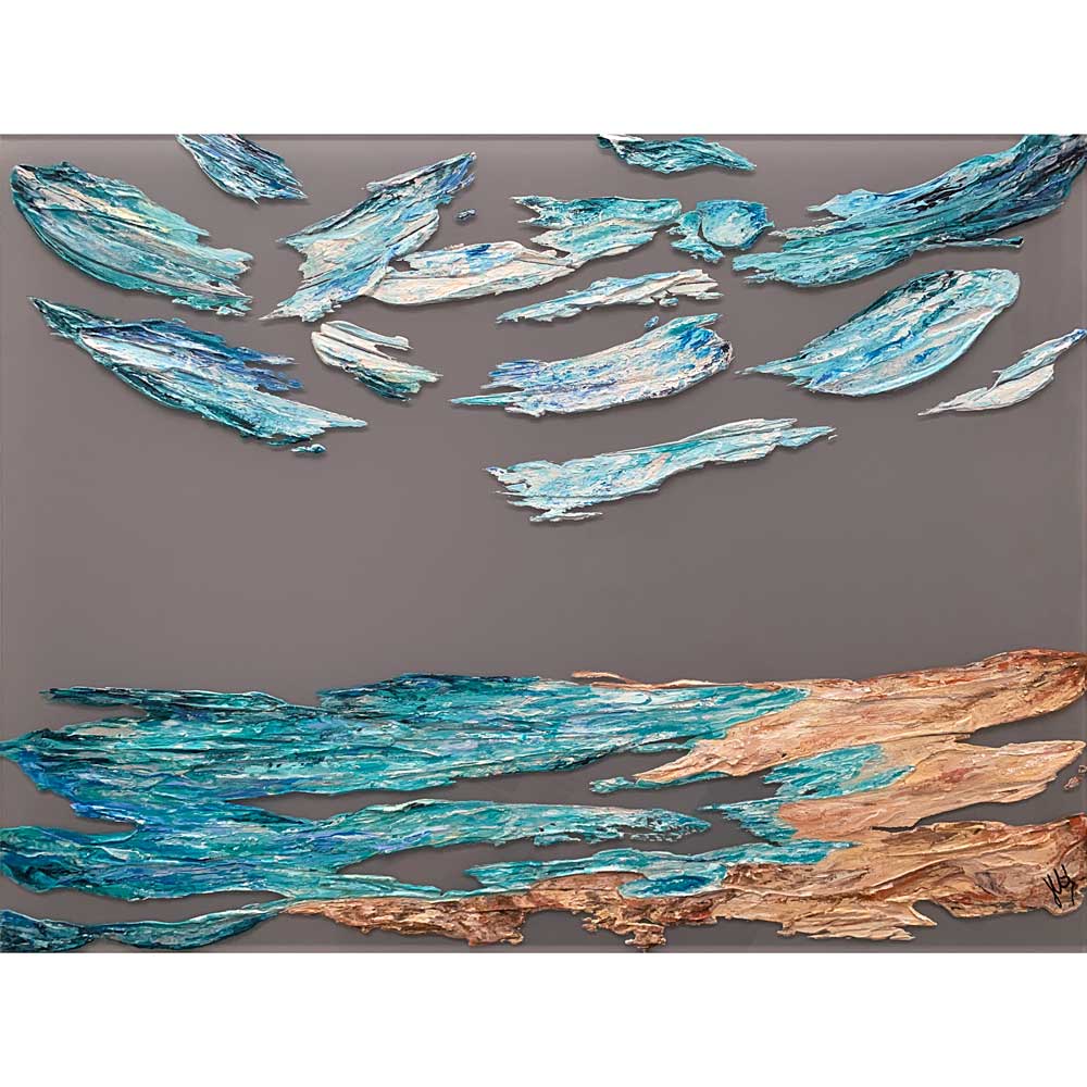 'The Sea Sings' very original contemporary seascape painting on grey plexiglass (perspex glass) by Jayne Leighton Herd
