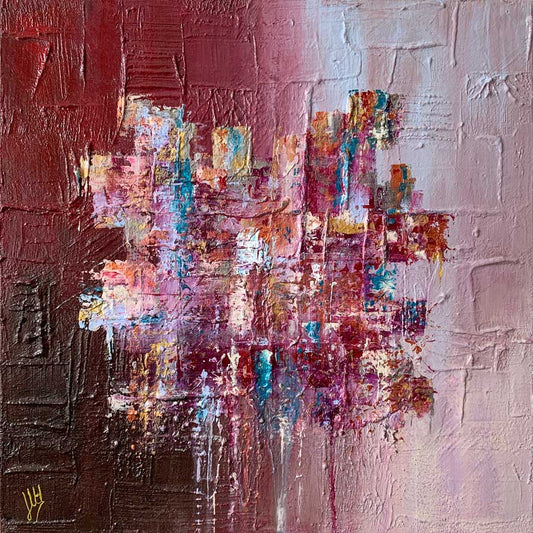 Square pink textured abstract painting on canvas - Candy Floss by Jayne Leighton Herd