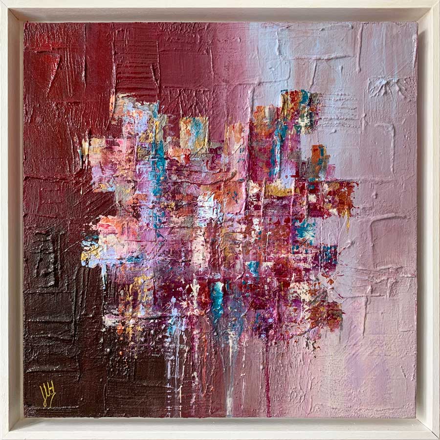 Square pink textured abstract painting on canvas - Candy Floss by Jayne Leighton Herd