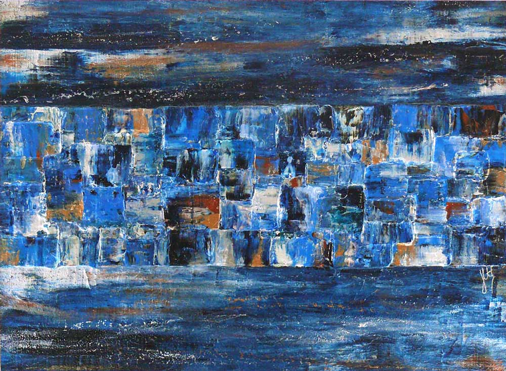'Deep Blue Horizons' original painting in mount
