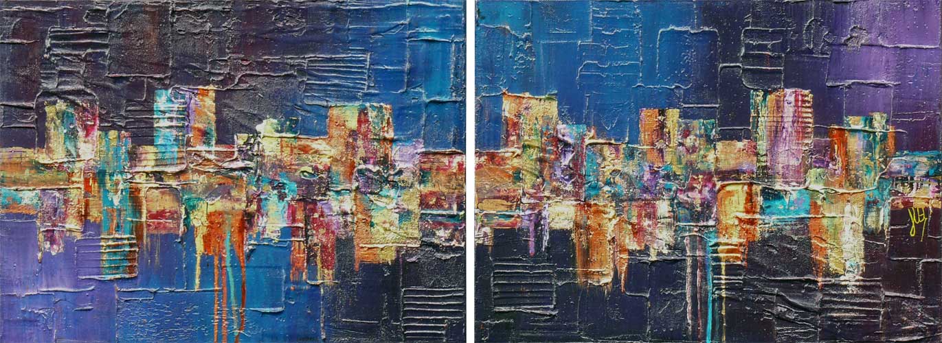 'Fun at the Fair' original diptych painting on canvas