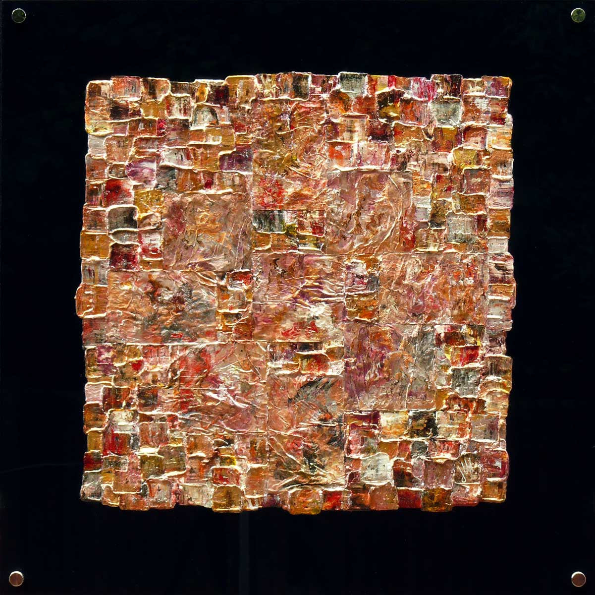 'Interwoven XVII' square painting on black plexiglass
