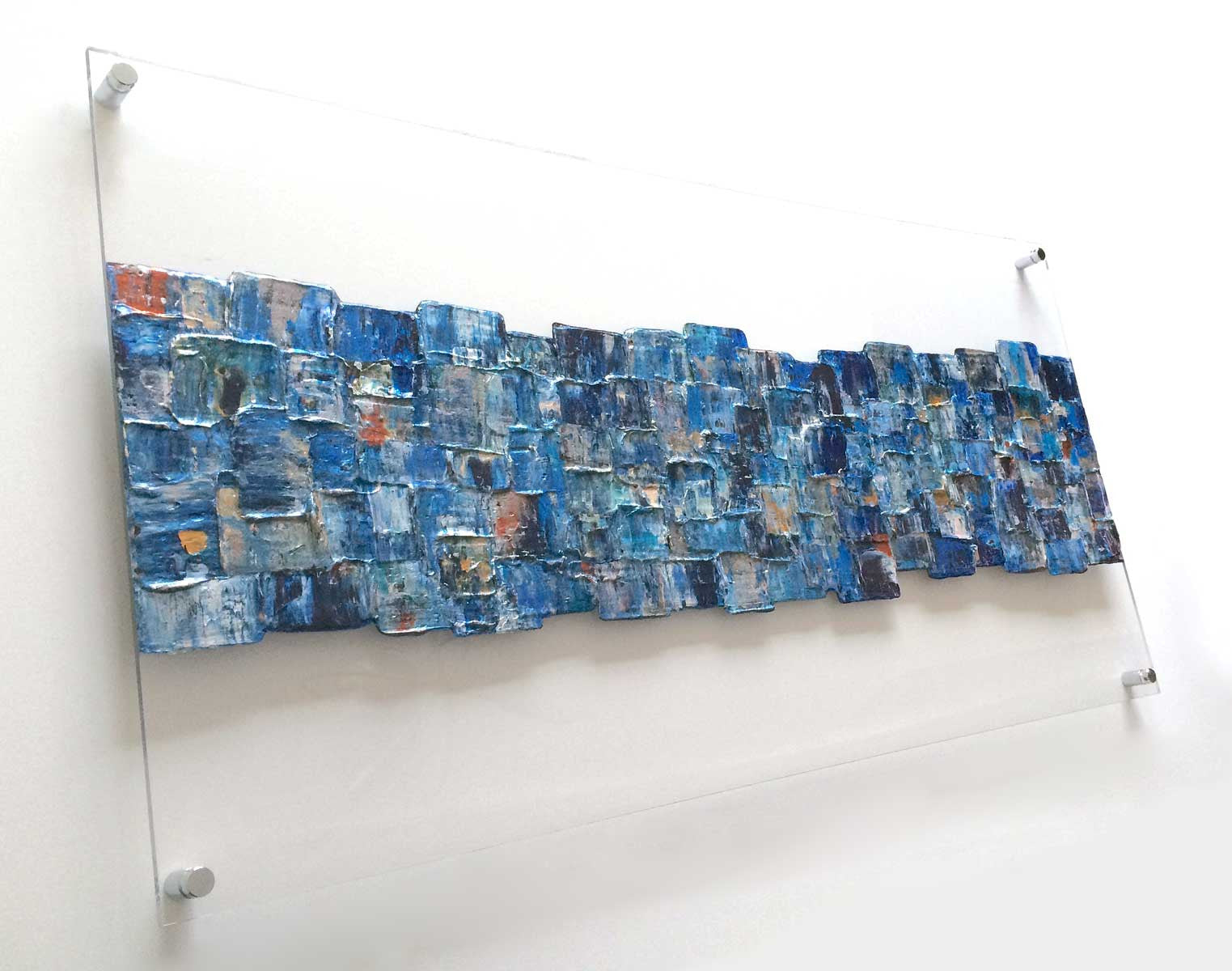 'Interwoven Blue' painting on clear plexiglass