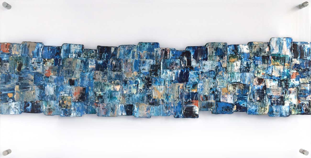 'Interwoven Blue' painting on clear plexiglass