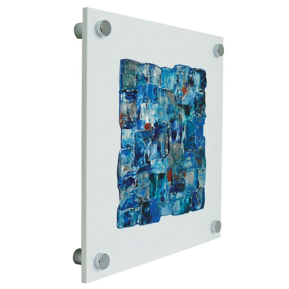 'Interwoven Sea II' small, blue painting on white plexiglass