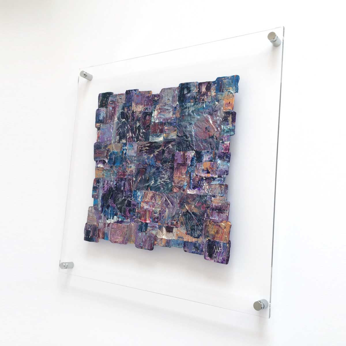 'Interwoven XIII' square painting on clear plexiglass