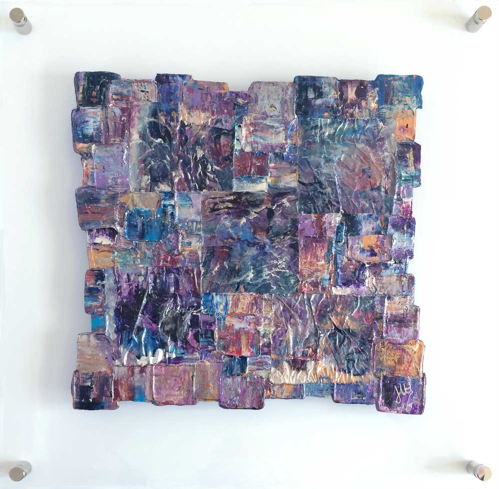 'Interwoven XIII' square painting on clear plexiglass