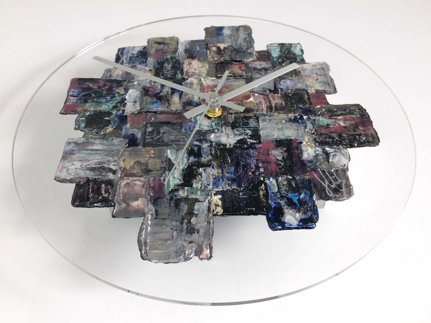 Round 30cm abstract wall clock on clear plexiglass - JLH30ROU1