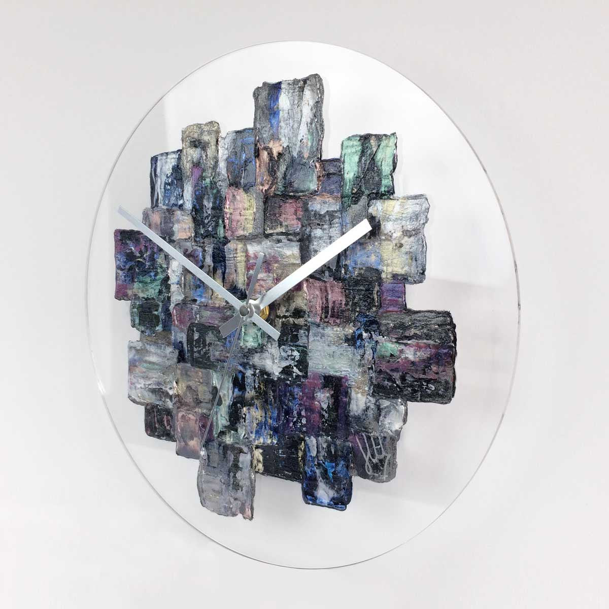 Round 30cm abstract wall clock on clear plexiglass - JLH30ROU1
