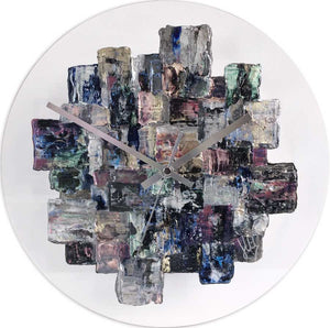 Contemporary metallic designer wall clock on clear glass