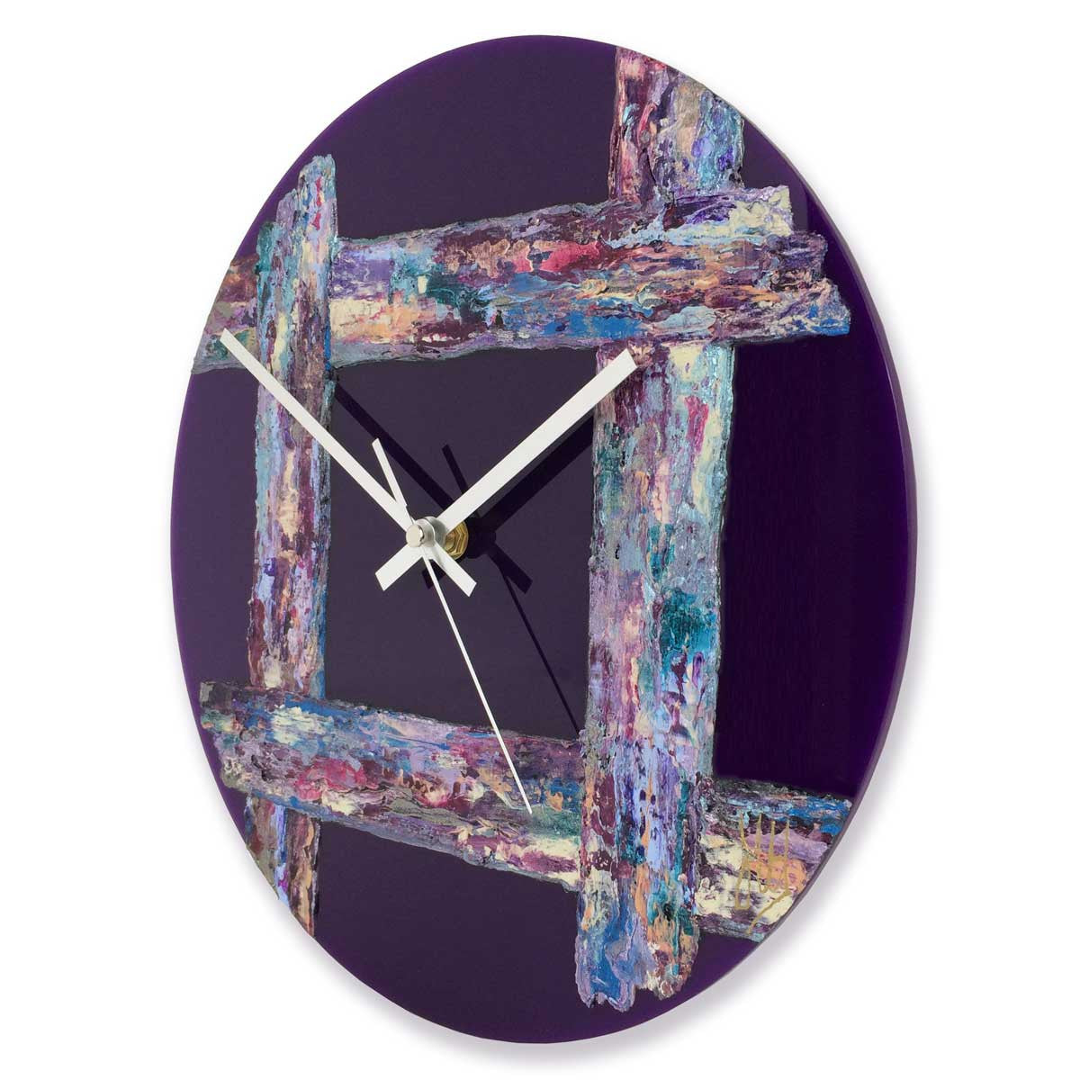 Round 30cm abstract wall clock on purple plexiglass - JLH30ROU3