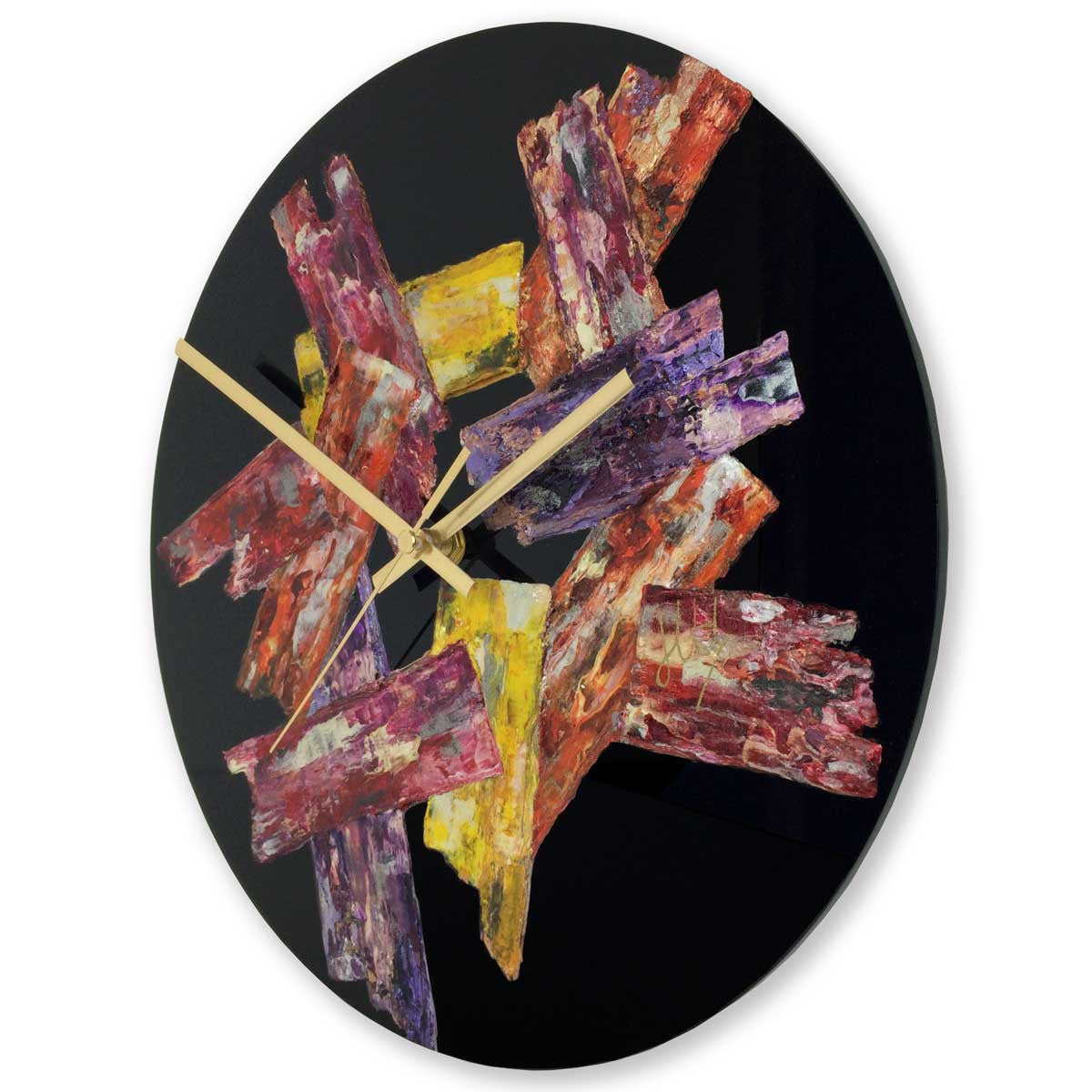 Round 30cm abstract wall clock on black plexiglass - JLH30ROU5