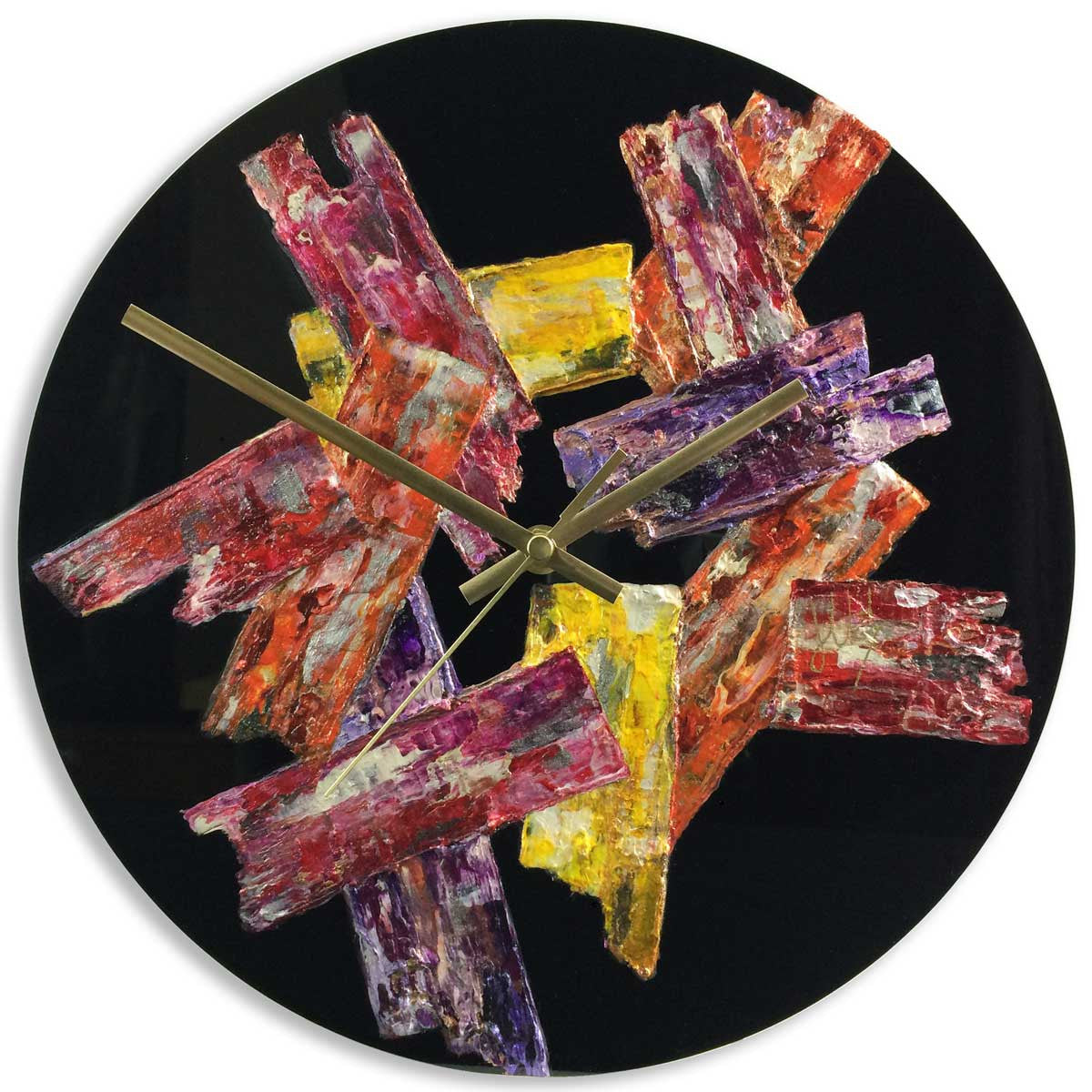 Round 30cm abstract wall clock on black plexiglass - JLH30ROU5