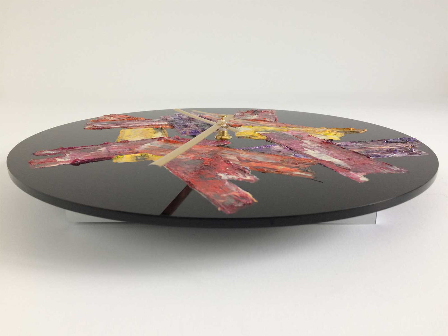Round 30cm abstract wall clock on black plexiglass - JLH30ROU5