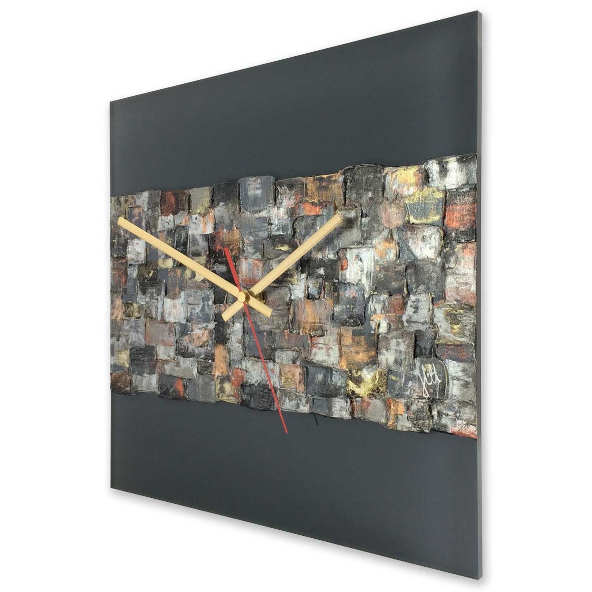 Square 30cm wall clock on anthracite grey plexiglass - JLH30SQ1