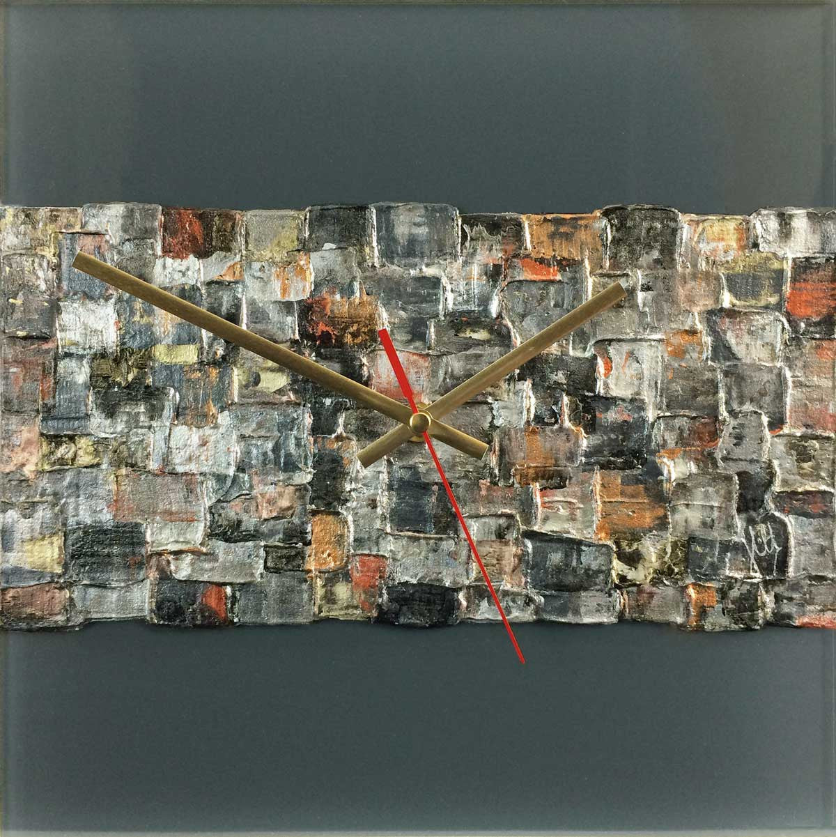 Square 30cm wall clock on anthracite grey plexiglass - JLH30SQ1