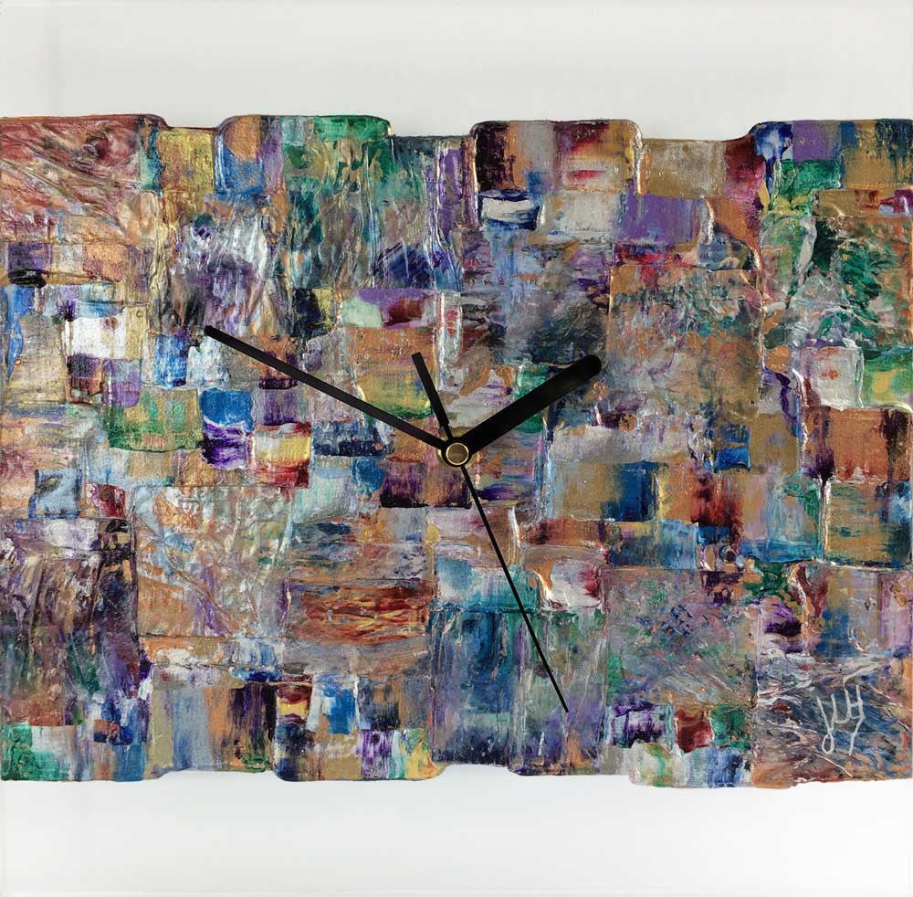 Square 30cm abstract wall clock on clear plexiglass - JLH30SQ2