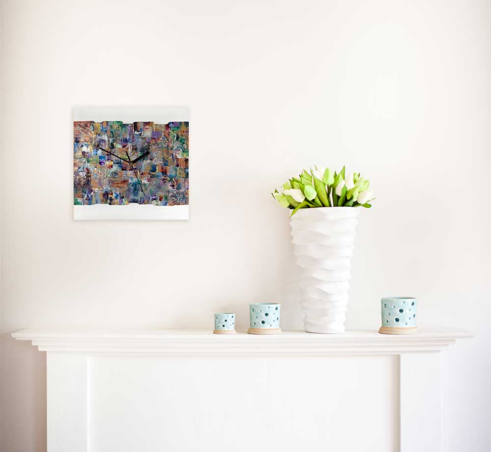 Square 30cm abstract wall clock on clear plexiglass - JLH30SQ2