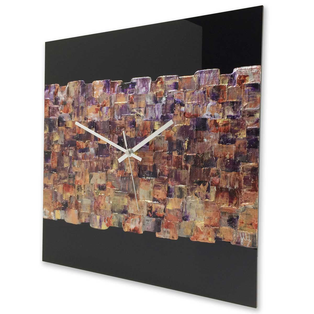 Square 40cm abstract wall clock on black plexiglass - JLH40SQ2