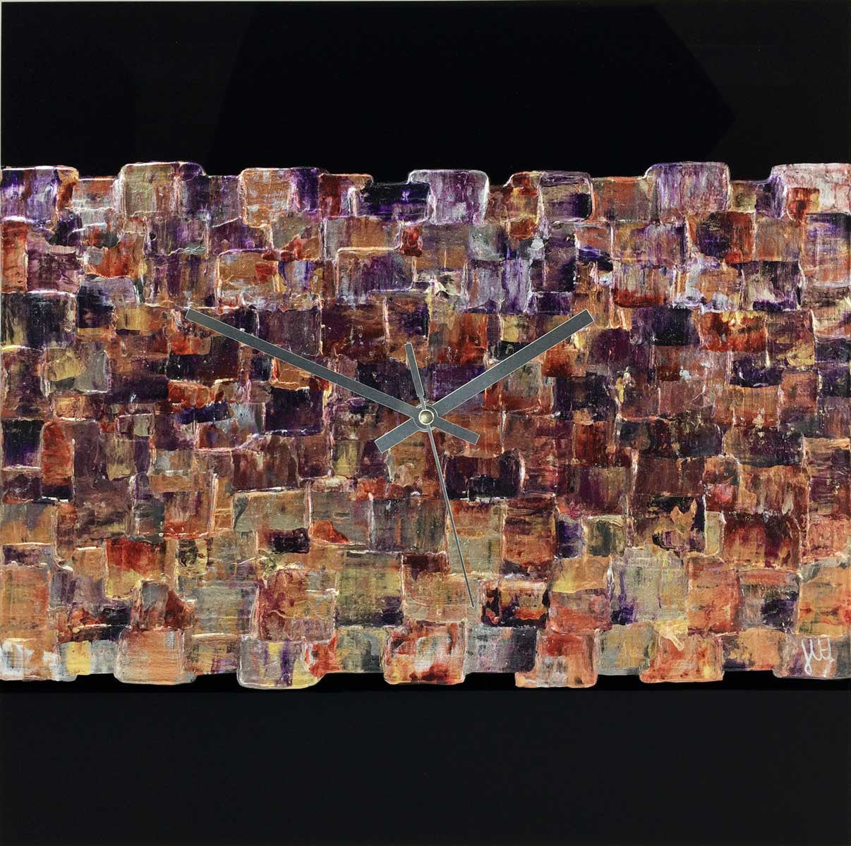 Square 40cm abstract wall clock on black plexiglass - JLH40SQ2