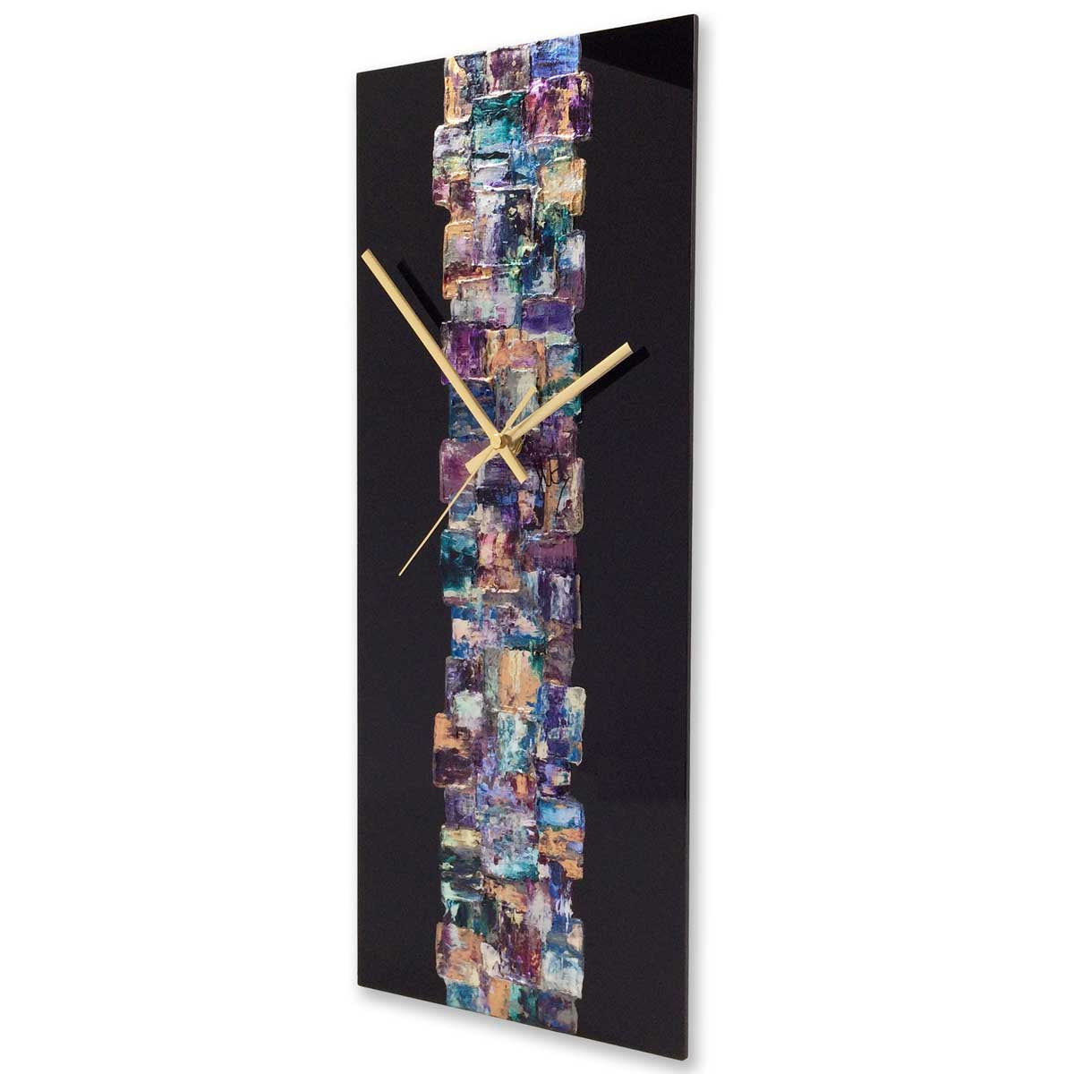 Rectangular contemporary abstract wall clock on black plexiglass - JLH5020REC1