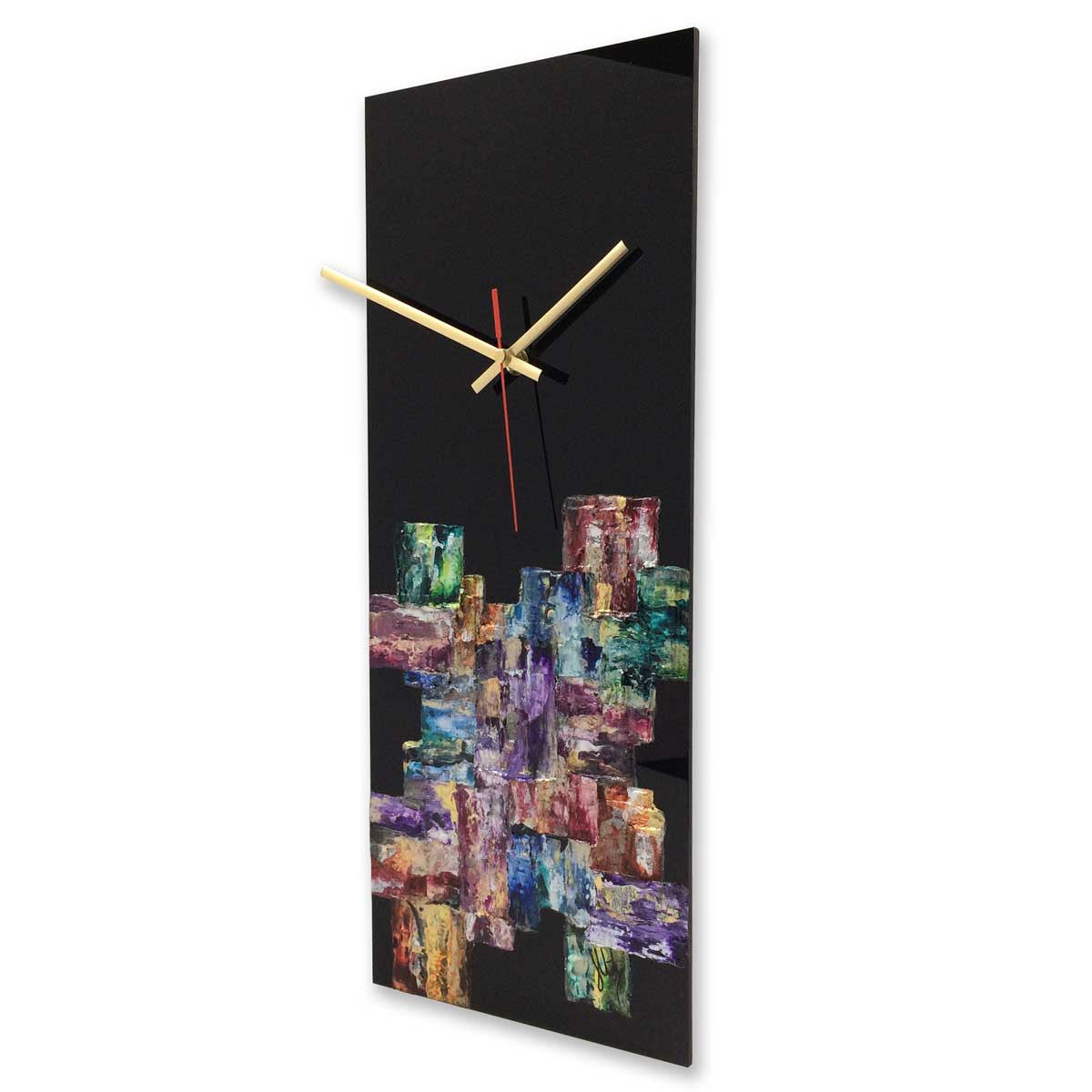 Rectangular abstract wall clock on black plexiglass - JLH5020REC2