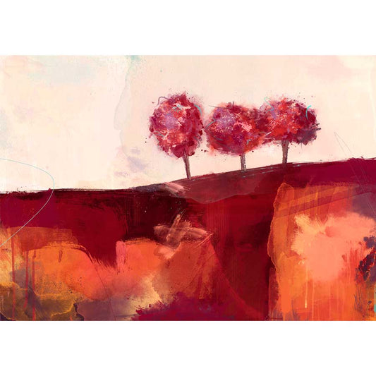 Orange & red original abstract treescape landscape painting - Freshly Squeezed Morning by Jayne Leighton Herd