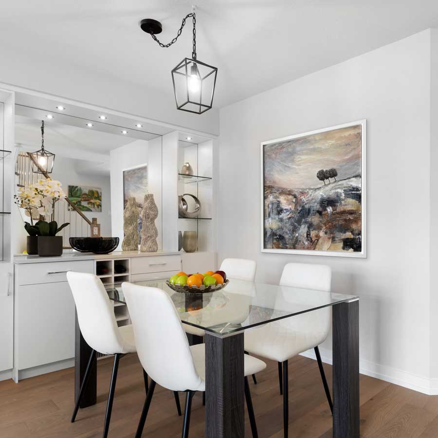 Dining room art - original copper brown silver semi abstract landscape painting - Winter's Edge by Jayne Leighton Herd