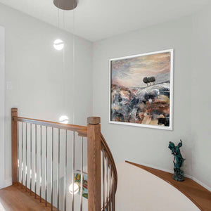 Art for homes & offices - original copper brown silver semi abstract landscape painting - Winter's Edge by Jayne Leighton Herd