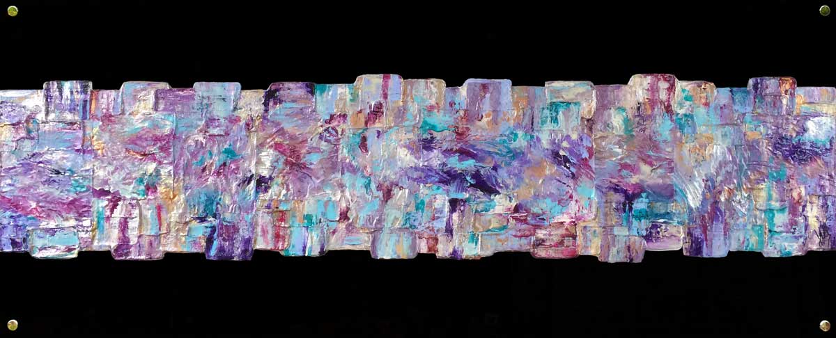 'Simply Happy' - contemporary, textured abstract painting on black plexiglass (perspex glass)