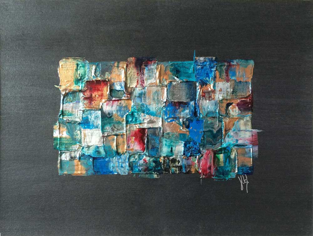 'Some Quiet Time' abstract painting on board, mounted